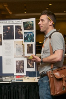 Convention attendees discuss during a poster session at NeMLA's annual convention. 